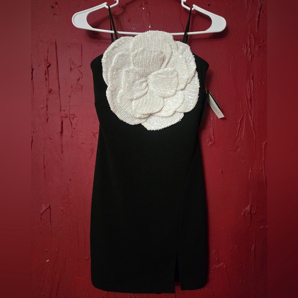 Macy's Black Dress with White Floral Detail